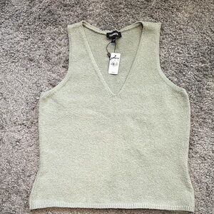 Express Light Sage Green V-Neck Knit Tank